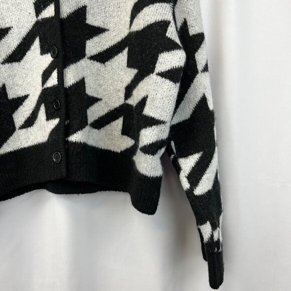 H&M Divided Women’s Button Up Cropped Long Sleeve Cardigan Black/White Medium - Picture 4 of 9